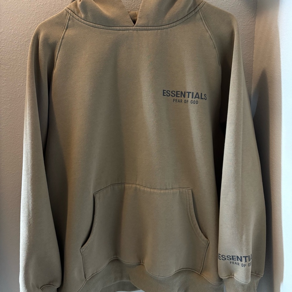 Men’s FOG Fear of God Essentials Hoodie Beige/Tan Medium